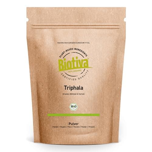 Triphala Bio Pulver - 500g - aus Amalaki, Haritaki, Bibhitaki - Ayurveda Biotriphala - Abgefüllt und Kontrolliert in Deutschland (DE-ÖKO-005) - 100% Vegan