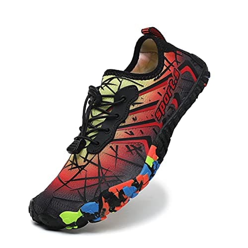 ziitop Badeschuhe Damen Herren Strandschuhe Schnell Trocknend Wasserschuhe Drainagelöcher Strand Schwimmschuhe Unisex Barfußschuhe für Kajakfahren Studio Traillauf Wandern(EU45 Farbverlauf rot)