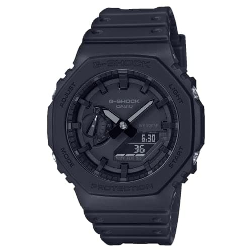 Casio Herren Quartz Armbanduhr, 45.40mm GehäusegröÃŸe mit schwarz analog/digital Zifferblatt und schwarz Plastic/Resin Strap Armband GA-2100-1A1ER