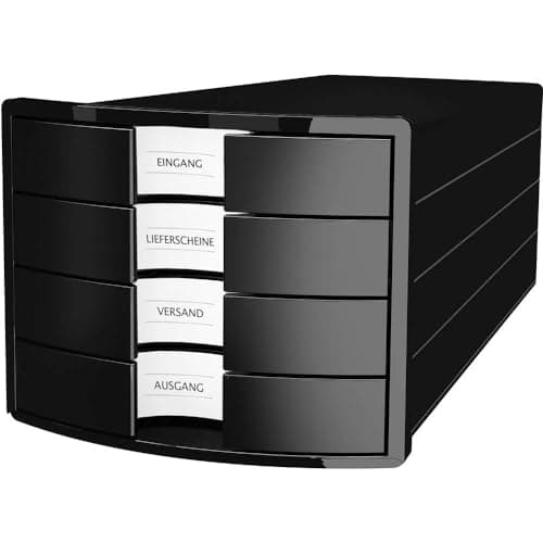 HAN Schubladenbox IMPULS 2.0 mit 4 geschlossenen Schubladen für DIN A4/C4 inkl. Beschriftungsschilder, Auszugsperre, möbelschonende Gummifüße, Design in premium Qualität, 1012-13, schwarz