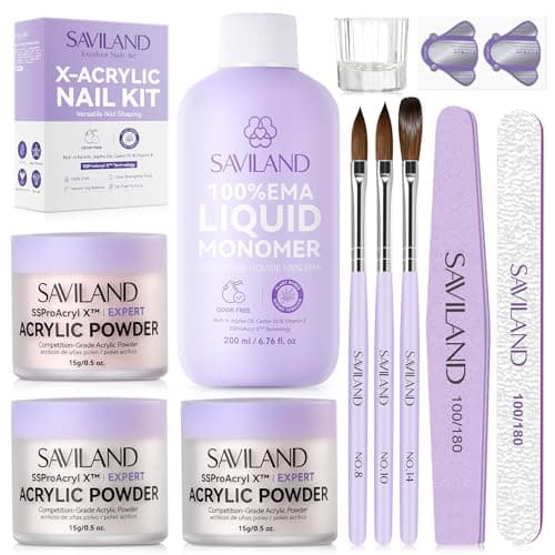 SAVILAND Advanced Low Odor Acryl Nagelset: Komplettes Acrylnagel Set mit EMA Monomer Klarem Weißen und Rosafarbenem Acrylpulver Acrylpinsel für Verlängerungen Ombre Designs