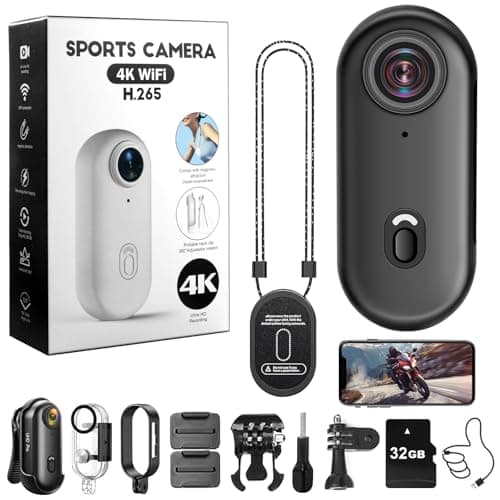 Nisanmoon Action Kamera WiFi 4K, 170° Sport Actionkamera HD, 32G Mini Action WiFi Fahrrad Motorrad Helmkamera, wasserdichte Kleine Körperkamera mit Magnet und 360°-Clip für Outdoor-Aktivitäten