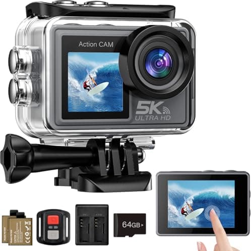 Ruycllo Action Cam 5K/ 4K, 50MP 30M/98FT wasserdichte Unterwasserkamera mit 64GB SD Karte, EIS, WiFi, 170° Ultra-Weitwinke Action Kamera–Ideal für Fahrrad, Schnorcheln, Motorrad, helmkamera