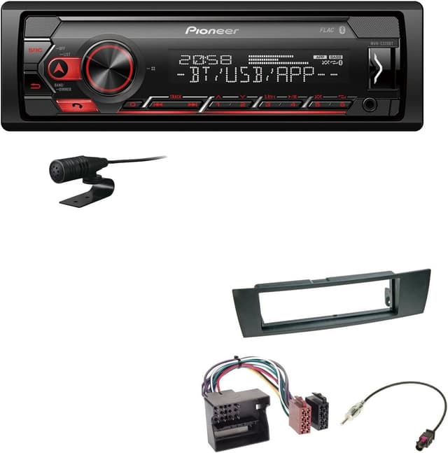 Pioneer MVH-S320BT 1-DIN Bluetooth Autoradio USB FLAC Spotify mit Einbauset passend für BMW 3er E90 E91 E92 E93 2005-2013 schwarz