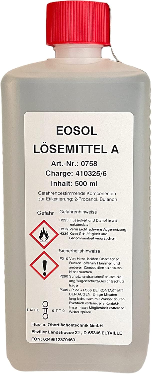 EOSOL Lösemittel A, 500 ml -Reinigungsmittel zum Säubern bzw. Entfetten von Werkstücken und Entfernen von Anreisfarben und Tuschierpasten-