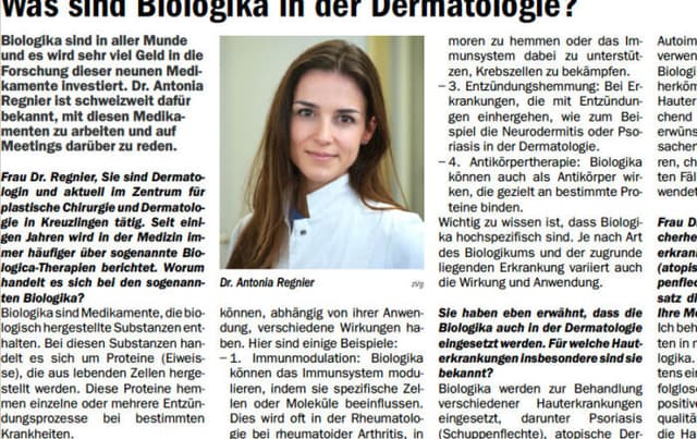 Artikel Biologika Dermatologie Ausschnitt aus Zeitung.