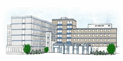 Illutration der Gebäude vom Christlichen Klinikum Unna | West