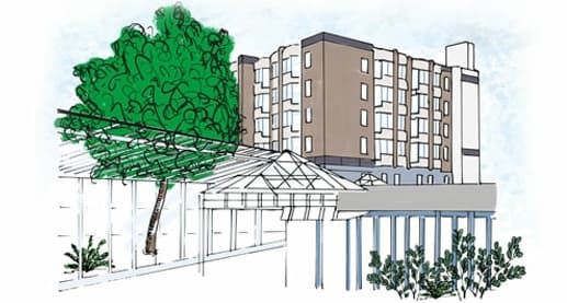 Illutration der Gebäude vom Christlichen Klinikum Unna | Mitte
