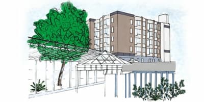 Illutration der Gebäude vom Christlichen Klinikum Unna | Mitte