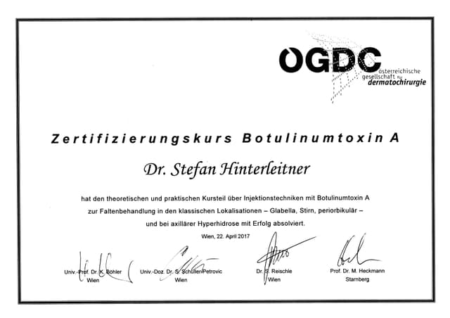 Zertifikat Botulinumtoxin A
