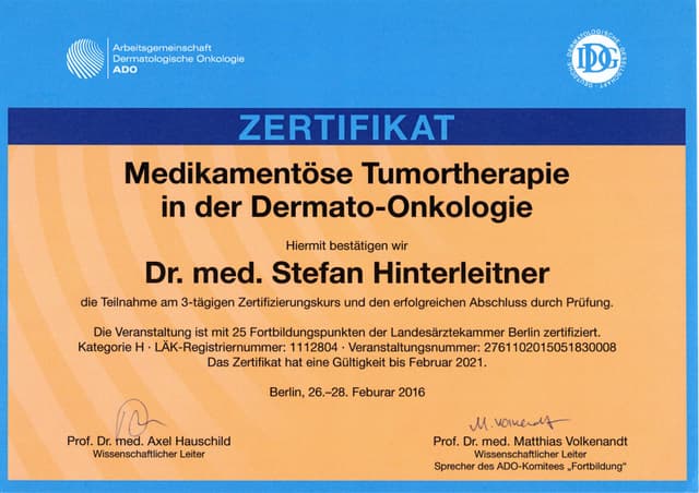 Zertifikat von Dr. Stefan Hinterleitner