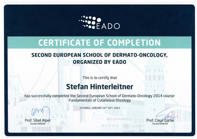 Zertifikat - Zusatzqualifikation Dr. Stefan Hinterleitner