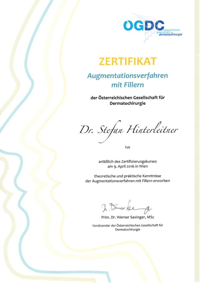 Zertifikat - Augmentationsverfahren mit Fillern