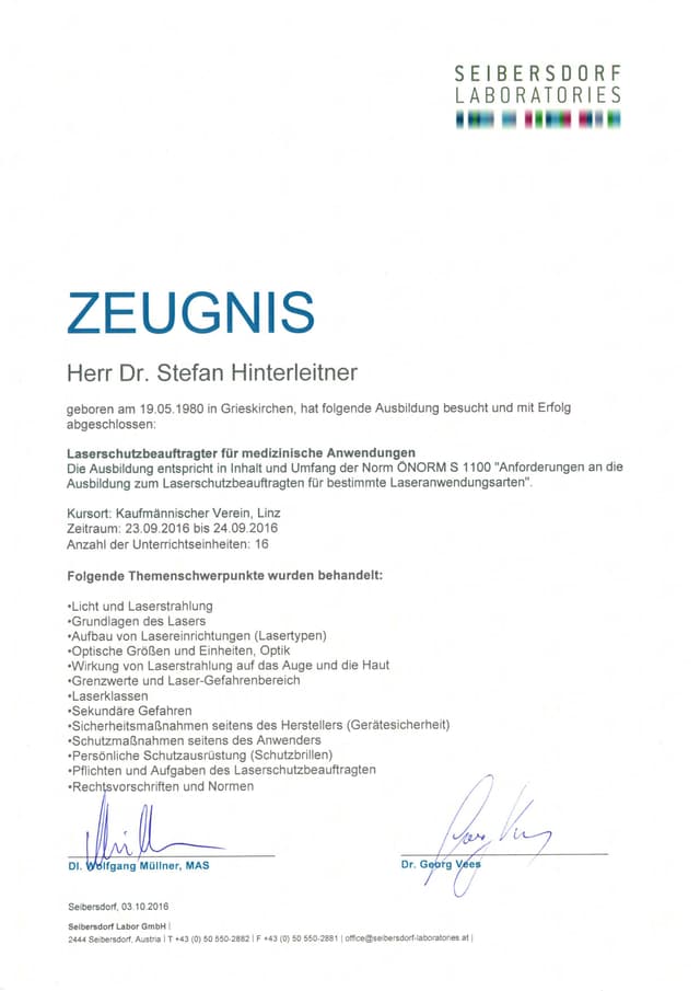 Zeugnis von Dr. Stefan Hinterleitner