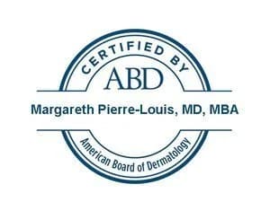 Certification seal for Margareth Pierre-Louis by the American Board of Dermatology (ABD).