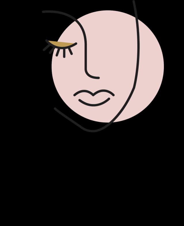 Logo der Ästhetik by Ihre Hautärzzte - mit geschlossenen Augen und voller Lippen, vor einem hellrosafarbenen Kreis